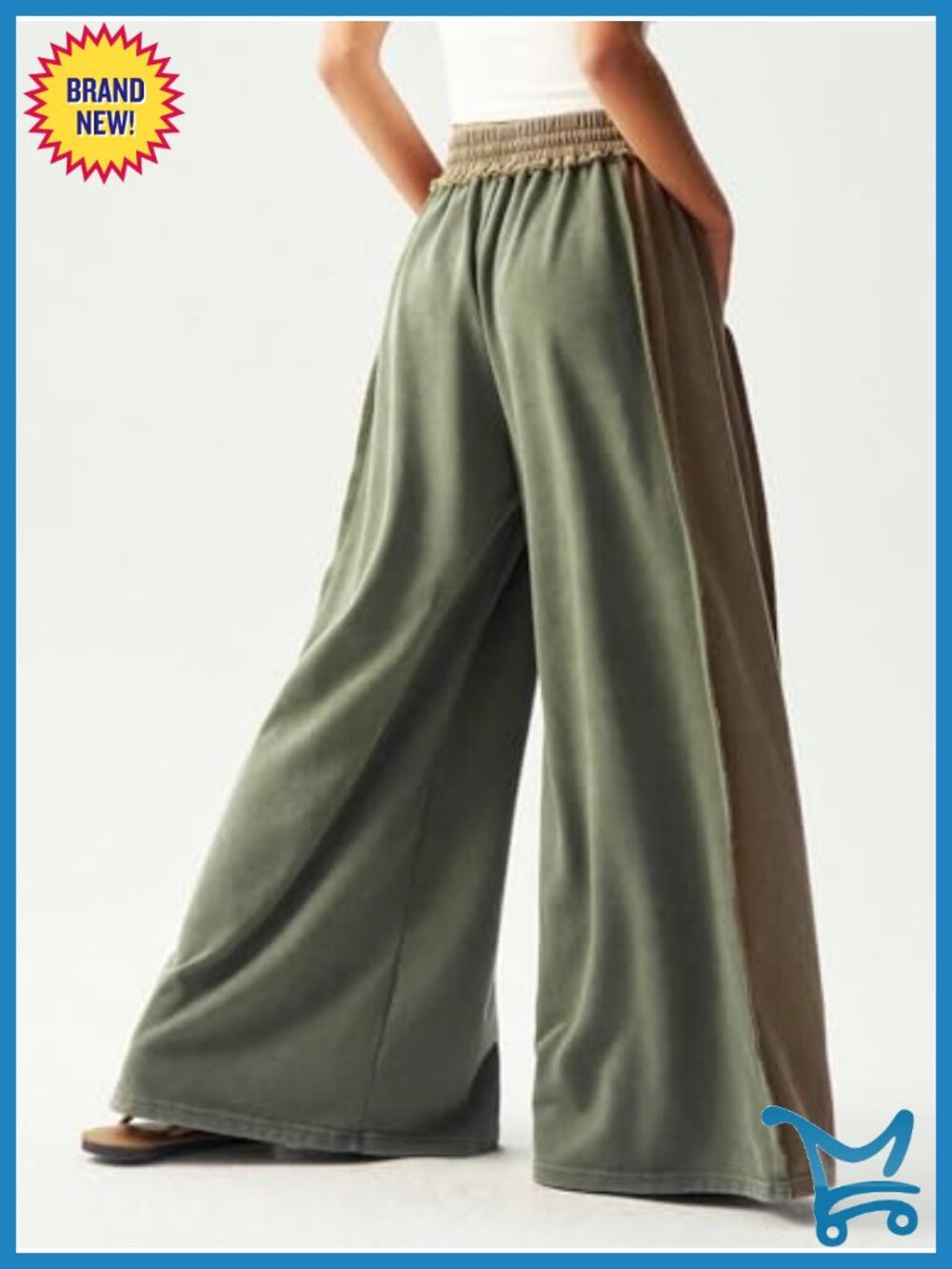 Colorblock Wide Leg Baggy Sweatpants High Rise Drawstring Palazzo Pants - Picture 2 of 6